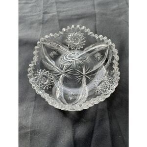 Vintage American Brilliant Candy / Nut Cut Glass Sawtooth w Sunburst 5" Wide